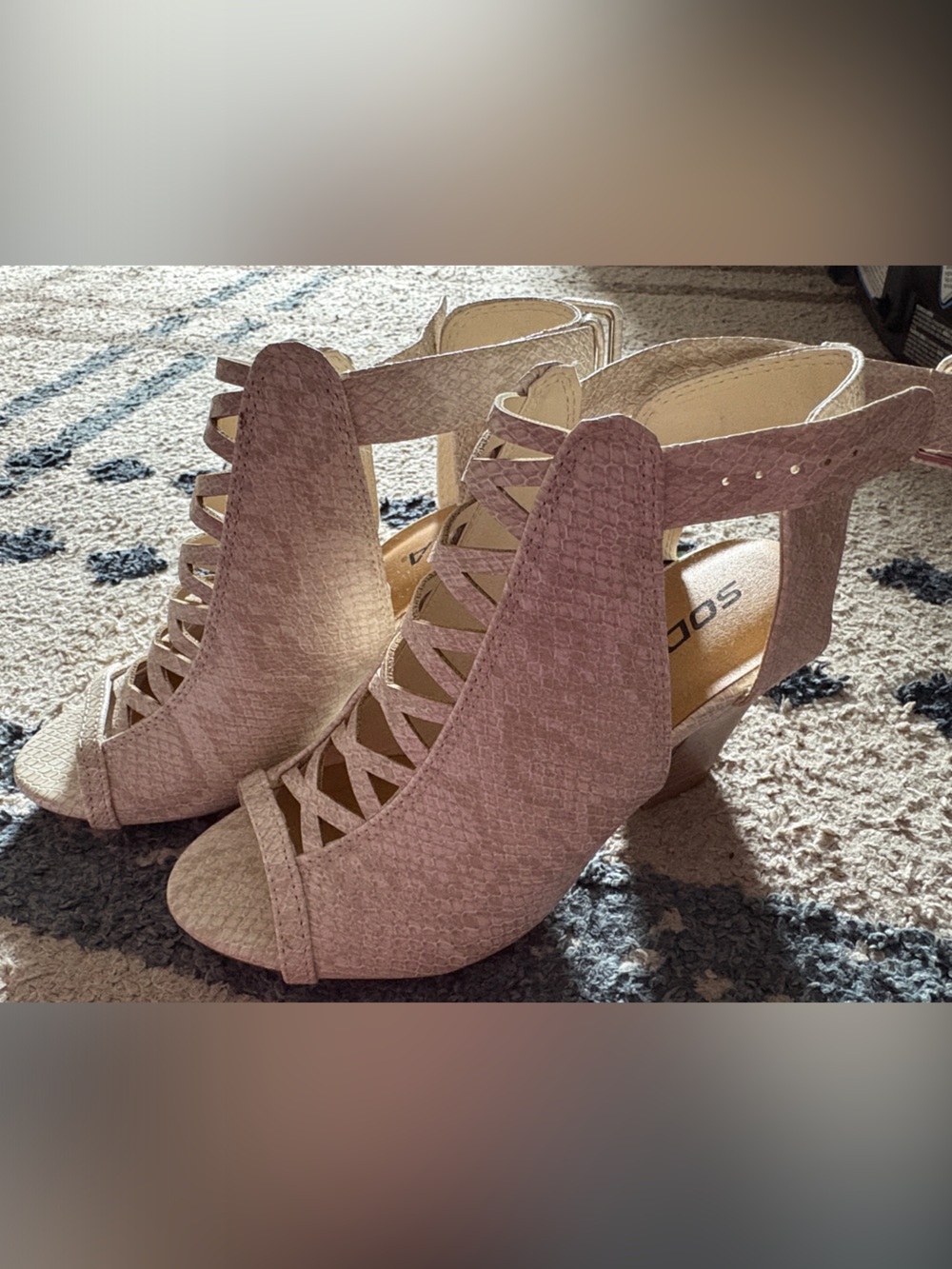 Soda Dusty Pink Lattice Open-Toe Block Heels